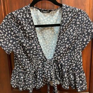 SHEIN Navy Floral Blouse